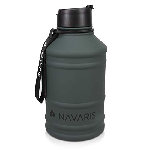 Navaris Botella de Agua de Acero Inoxidable - Cantimplora XXL de Metal de 2.2 L - Garrafa para Bebidas sin BPA para Deporte Camping Gimnasio Oficina