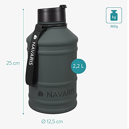 Navaris Botella de Agua de Acero Inoxidable - Cantimplora XXL de Metal de 2.2 L - Garrafa para Bebidas sin BPA para Deporte Camping Gimnasio Oficina