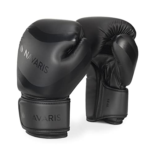 Navaris Guantes de Boxeo - Guantes Boxeo Hombre y Mujer - para boxear Entrenamiento fitboxing Kick Boxing - Color Negro