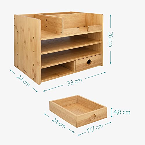 Navaris Organizador de escritorio de bambú - Accesorio de sobremesa con compartimentos - Caja para almacenaje de material de oficina 33 x 24 x 26 CM