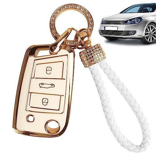 NAVESO 4 Botones Carcasa para Llave de Coche, TPU Funda para Mando de Coche de Silicona Compatible für VW Golf 7 MK7 Tiguan T-ROC Cross Polo Passat Skoda Touran Taigo, Llave de Coche Smart Key