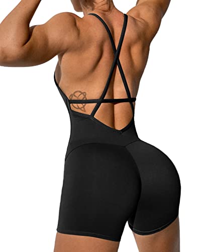 Navneet Mono Mujer Verano con Sujetador Espalda Descubierta Ropa Deportiva Jumpsuit Body Reductor Traje Deporte Yoga Negro L