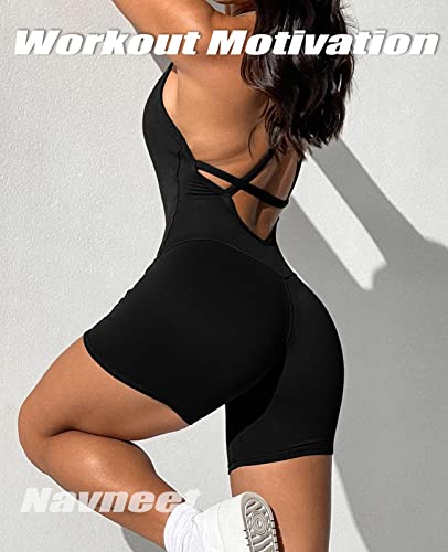 Navneet Mono Mujer Verano con Sujetador Espalda Descubierta Ropa Deportiva Jumpsuit Body Reductor Traje Deporte Yoga Negro L