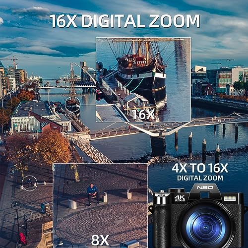 NBD Cámara Digital 48MP 4K HD compacta cámara Infantil con Tarjeta de 32 GB, Zoom Digital, 16 x Pantalla 3 '' 180°, Lente Gran Angular, cámara Adolescente Recargable portátil para Principiante