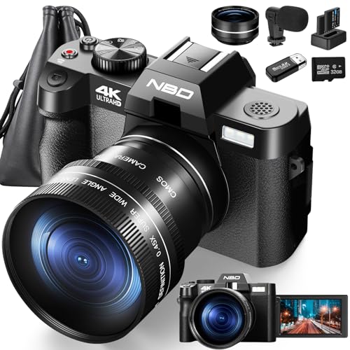 NBD Cámara Digital 48MP 4K HD compacta cámara Infantil con Tarjeta de 32 GB, Zoom Digital, 16 x Pantalla 3 '' 180°, Lente Gran Angular, cámara Adolescente Recargable portátil para Principiante