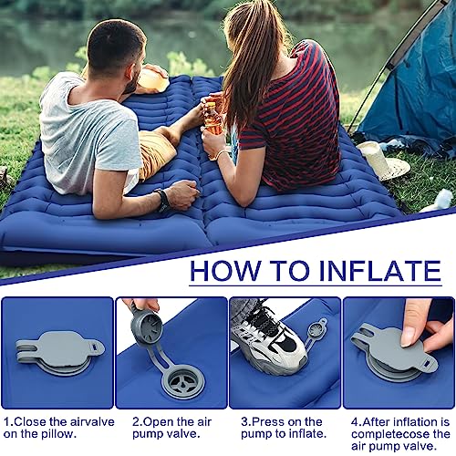 NCKIHRKK Colchon Hinchable Camping, 12 cm de Espesor Colchon Inflable Camping con Almohada, Esterilla Hinchable Camping con Bomba de Pie para Exteriores, Senderismo, Playa, Azul