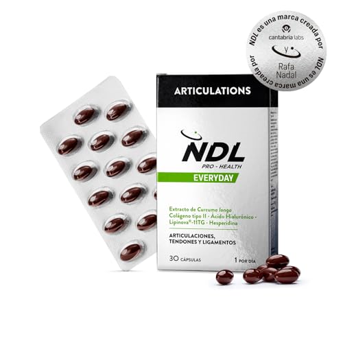 NDL Pro-Health Articulaciones - Colágeno puro tipo II con ácido hialurónico, cúrcuma y vitamina C, funcionamiento normal de huesos, articulaciones y cartílagos - 30 cápsulas, 1 mes