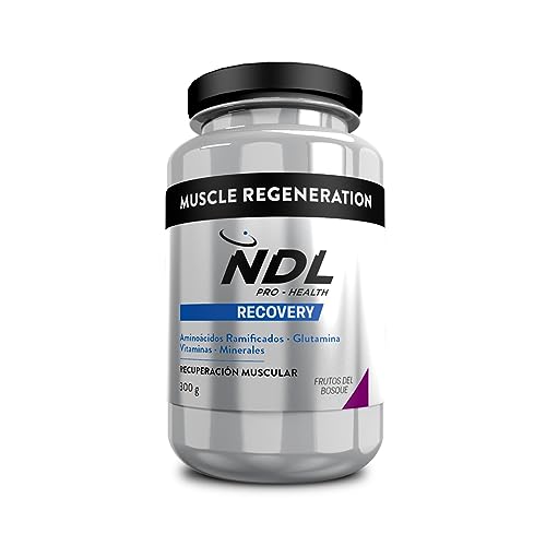 NDL Pro-Health Muscle Regeneration - BCAA (2:1:1) glutamina, antiinflamatorio y antioxidante, recuperación muscular post entreno, frutas del bosque, polvo, 20 dosis, 300g