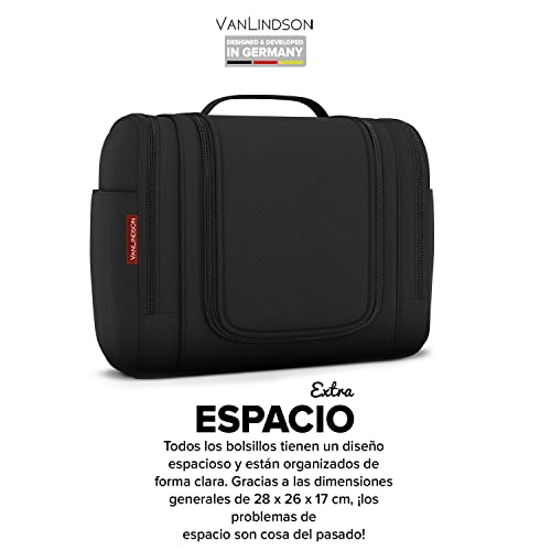 Neceser XXL para Viaje [9 litros de Espacio, Diseño 2024] - Neceser Mujer y Hombre Colgante, Bolsa de Aseo Ideal para Maquillaje y Organización (Negro)