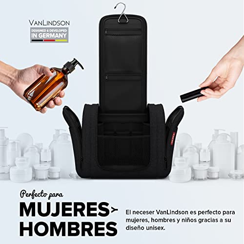 Neceser XXL para Viaje [9 litros de Espacio, Diseño 2024] - Neceser Mujer y Hombre Colgante, Bolsa de Aseo Ideal para Maquillaje y Organización (Negro)