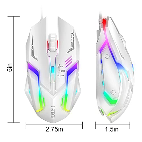 NEEDONE RGB Gaming Ratón con Cable para Gamer PC Ordenador USB Wired Optisch Mouse 1600 dpi, 4 Botones silenciosos, Adecuado para Ordenador portátil Mac Blanco