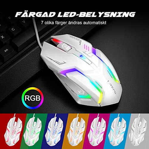 NEEDONE RGB Gaming Ratón con Cable para Gamer PC Ordenador USB Wired Optisch Mouse 1600 dpi, 4 Botones silenciosos, Adecuado para Ordenador portátil Mac Blanco