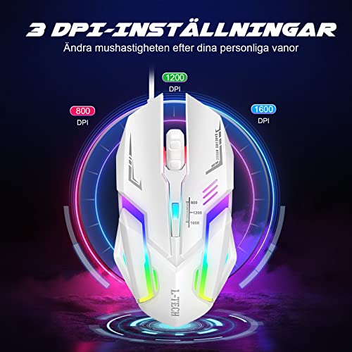 NEEDONE RGB Gaming Ratón con Cable para Gamer PC Ordenador USB Wired Optisch Mouse 1600 dpi, 4 Botones silenciosos, Adecuado para Ordenador portátil Mac Blanco