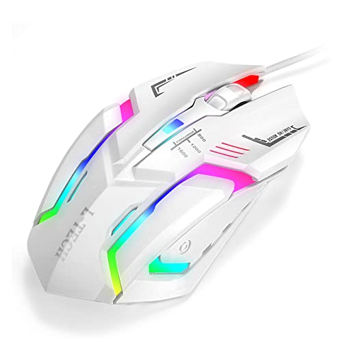 NEEDONE RGB Gaming Ratón con Cable para Gamer PC Ordenador USB Wired Optisch Mouse 1600 dpi, 4 Botones silenciosos, Adecuado para Ordenador portátil Mac Blanco