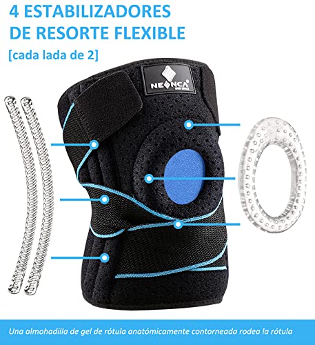 NEENCA Rodilleras Deportivas, Rodillera Menisco Ligamento con Estabilizadores Laterales y Almohadillas de Gel de Rótula, Rodillera de Rotuliana Ajustable para Artritis, Correr, Baloncesto, Bicicleta