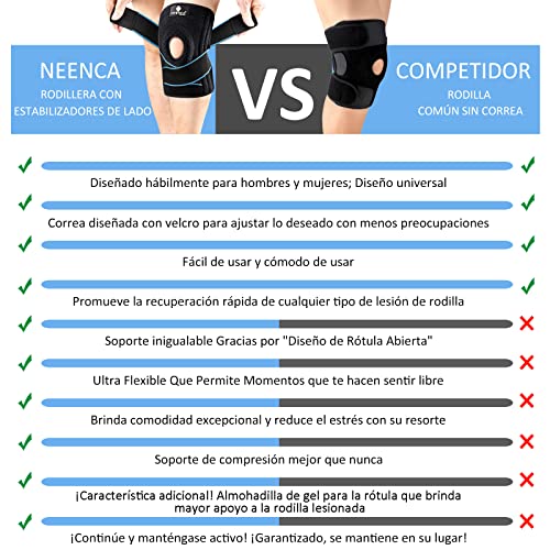 NEENCA Rodilleras Deportivas, Rodillera Menisco Ligamento con Estabilizadores Laterales y Almohadillas de Gel de Rótula, Rodillera de Rotuliana Ajustable para Artritis, Correr, Baloncesto, Bicicleta