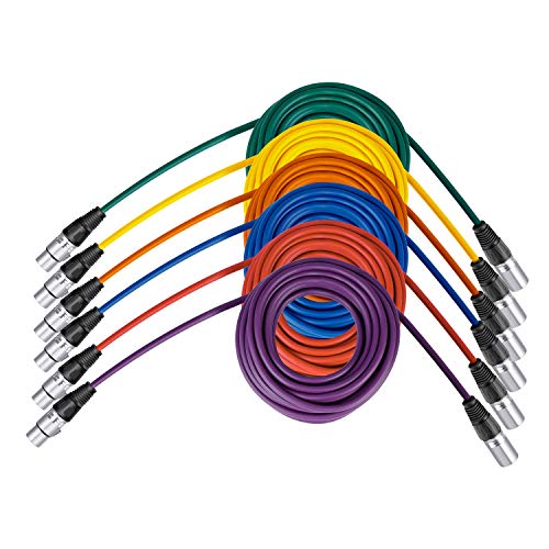 NEEWER 6 cables de audio para micrófono de 24,9 pies / 7,6 metros XLR macho a XLR hembra cable serpiente de colores (morado/rojo/azul/naranja/amarillo/verde)