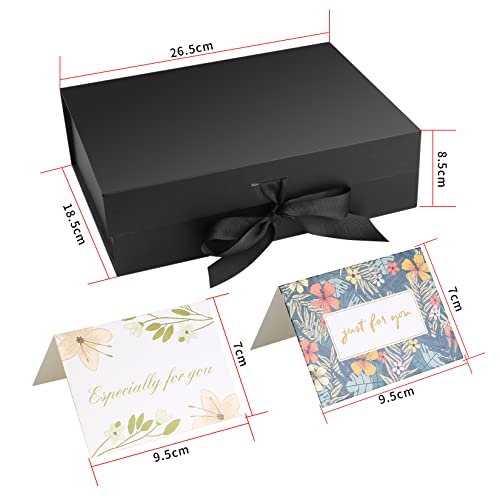 Negra Caja de Regalo con Cinta, Cajas de Regalo Magnéticas con Tapas, Cajas Decorativa de Embalaje de Regalo, Cajas de Presentación para Regalos, con Papel Triturado, Tarjetas