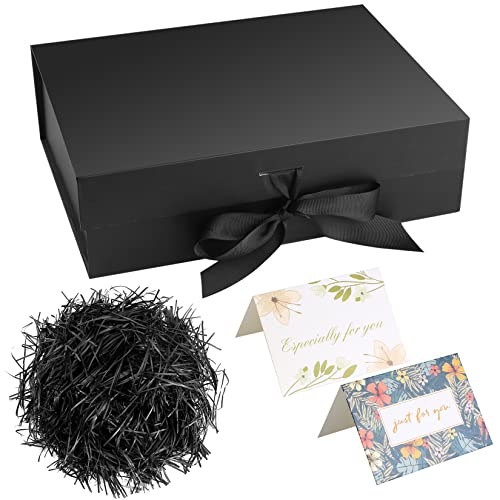 Negra Caja de Regalo con Cinta, Cajas de Regalo Magnéticas con Tapas, Cajas Decorativa de Embalaje de Regalo, Cajas de Presentación para Regalos, con Papel Triturado, Tarjetas