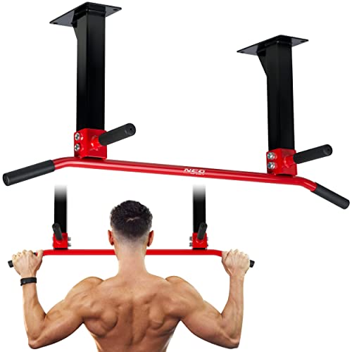 NEO SPORT - Barra de dominadas para techo NS-316 para ejercicios de entrenamiento de fuerza de acero reforzado, 4 asas antideslizantes 100 x 43 x 31 cm, carga máxima de 90 kg