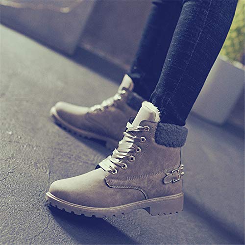 NEOKER Botas Nieve Mujer Otoño Invierno Calentar Piel Forro Botines Retro Snow Boots Cordones Zapatillas Planas Gris 37