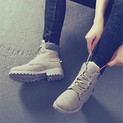 NEOKER Botas Nieve Mujer Otoño Invierno Calentar Piel Forro Botines Retro Snow Boots Cordones Zapatillas Planas Gris 37