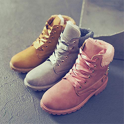 NEOKER Botas Nieve Mujer Otoño Invierno Calentar Piel Forro Botines Retro Snow Boots Cordones Zapatillas Planas Gris 37