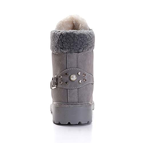 NEOKER Botas Nieve Mujer Otoño Invierno Calentar Piel Forro Botines Retro Snow Boots Cordones Zapatillas Planas Gris 37