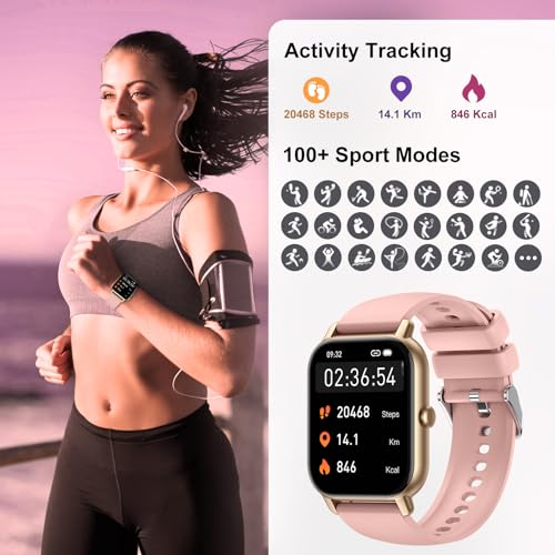 Nerunsa Reloj Inteligente Hombre Mujer con Llamadas, 1,85" Smartwatch 100+ Modos Deportivos, Pulsómetro, Monitor de Sueño, Pulsera Actividad Impermeable IP68 Reloj para iOS Android, Oro Rosa