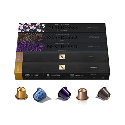 Nespresso Original Cápsulas de Café, 50 Cápsulas (10 Roma, 10 Arpeggio, 10 Volutto, 10 Cossi & 10 Tokio Lungo) para Máquina de Café, Cafetera, Tuestes Variados.