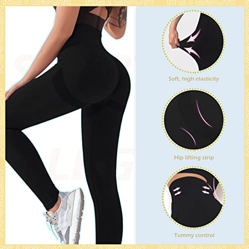 Neteson Leggings Deportivos Mujer Push Up Cintura Alta Mallas Anticeluliticos Sin Costuras Opaco Scrunch Butt Pantalones Gym Yoga Fitness Jogging Entrenamiento