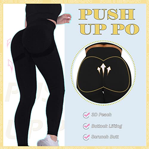 Neteson Leggings Deportivos Mujer Push Up Cintura Alta Mallas Anticeluliticos Sin Costuras Opaco Scrunch Butt Pantalones Gym Yoga Fitness Jogging Entrenamiento