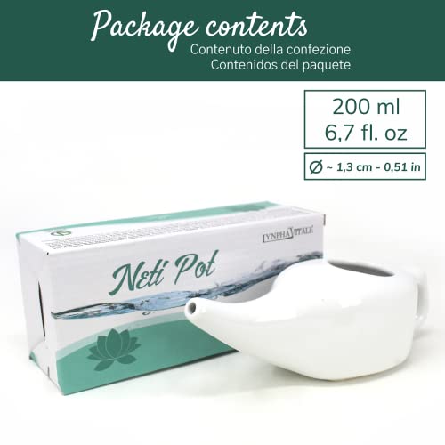 Neti Pot en Cerámica para Limpiar y Desinfectar las fosas nasales - 200 ml - Práctica Ayurvédica - Jala Neti Hatha Yoga - para el drenaje de los senos frontales y para limpiar las vías respiratorias