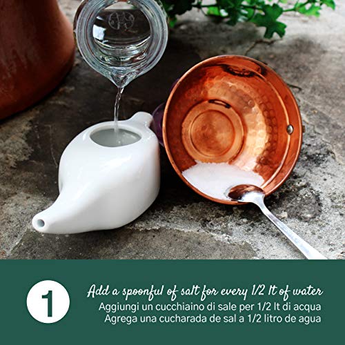 Neti Pot en Cerámica para Limpiar y Desinfectar las fosas nasales - 200 ml - Práctica Ayurvédica - Jala Neti Hatha Yoga - para el drenaje de los senos frontales y para limpiar las vías respiratorias