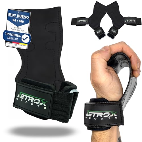 NetroxSports® Power Grips - Lifting Straps Powerlifting - Levantamiento de Pesas - Correas - Agarres para Gym - Agarraderas Gimnasio - Peso Muerto - Bodybuilding Fitness Gimnasio - Mujeres y Hombres