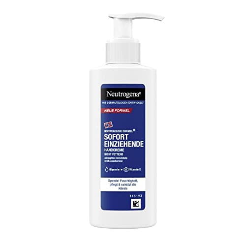 Neutrogena Crema de manos de absorción inmediata (150 ml), crema de manos nutritiva para manos muy secas, hidrata intensamente con glicerina para manos suaves, en práctico dispensador de crema de