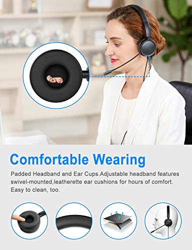 New Bee Auriculares Micrófono PC Auriculares Telefono USB/3.5mm Cancelación de Ruido & Sonido estéreo Claro Cascos Business para Skype Softphone Centros de Llamadas Cursos Online(1 Pieza)