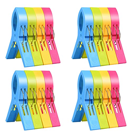 Newaner Grandes Playa Toalla Clips Pinzas de Plástico Fuerte, Durable Resistente Clips, Pinza de la Ropa, Resistentes al Viento, Brillante Color Clips para la Ropa Pesada y el Lavarse(16 pcs)