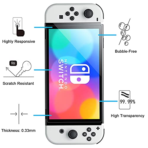 NEW'C 3 Piezas, Protector Pantalla para Nintendo Switch (modèle OLED), Cristal templado Antiarañazos, Antihuellas, Sin Burbujas, Dureza 9H, 0.33 mm Ultra Transparente, Ultra Resistente