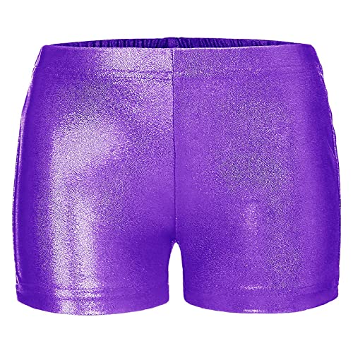 NewL Niños Niña Cintura Elástica Metálico Brillante Pantalones Cortos de Ballet para Deportes Yoga Gimnasia Entrenamiento (Morado, 9-10 Years)