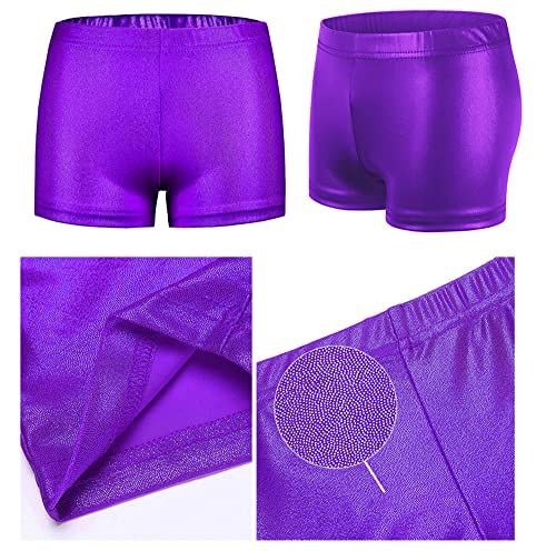 NewL Niños Niña Cintura Elástica Metálico Brillante Pantalones Cortos de Ballet para Deportes Yoga Gimnasia Entrenamiento (Morado, 9-10 Years)