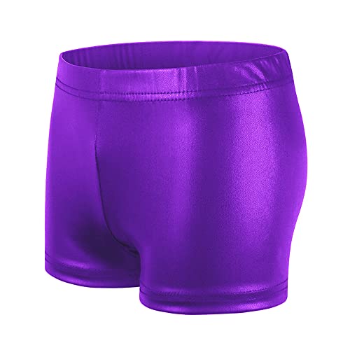 NewL Niños Niña Cintura Elástica Metálico Brillante Pantalones Cortos de Ballet para Deportes Yoga Gimnasia Entrenamiento (Morado, 9-10 Years)