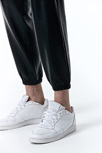 NewL Pantalones deportivos metálicos plateados brillantes para hombre, estilo hip hop, para discoteca, fiesta, festival, baile de graduación, ropa de calle, Negro, M