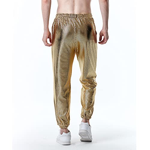 NewL Pantalones deportivos metálicos plateados brillantes para hombre, estilo hip hop, para discoteca, fiesta, festival, baile de graduación, ropa de calle, dorado, XL