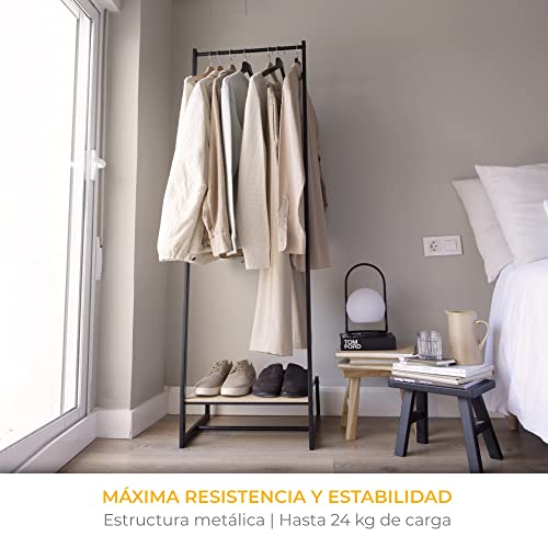 Newlux - Burro Ropa Resistente Hasta 24kg Hangy One 20 Con Zapatero. Perchero Burro Ropa Metálico con Gran Estabilidad | Fácil Montaje | Base Antirayaduras | Diseño Compacto (50x40x160cm) | Negro