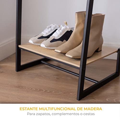 Newlux - Burro Ropa Resistente Hasta 24kg Hangy One 20 Con Zapatero. Perchero Burro Ropa Metálico con Gran Estabilidad | Fácil Montaje | Base Antirayaduras | Diseño Compacto (50x40x160cm) | Negro