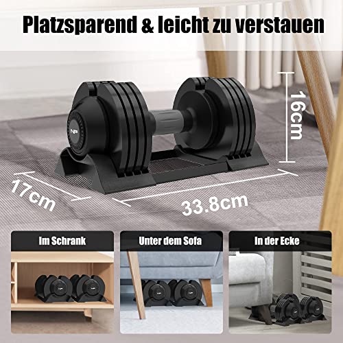 Newpower Fitness Pesas ajustables individuales de 10 kg, 5 niveles de peso ajustables de 1,5 a 10 kg, mancuernas ajustables para entrenamiento corporal, entrenamiento de fitness, mancuernas para