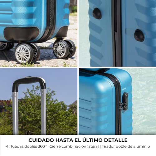 NEWTECK - Maleta de Cabina Upfly 20' ABS (53x33,5x22cm) con Cierre de Combinación y 4 Ruedas Dobles 360. Maleta de Mano Rígida Resistente, Ligera con Interior Compartimentado | Azul Eléctrico