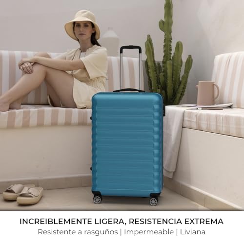 NEWTECK - Maleta de Viaje Grande 25Kg Upfly 28' ABS (75x49x29cm) con Cierre de Combinación y 4 Ruedas Dobles 360 | Resistente | Ligera | Interior Compartimentado | Azul Eléctrico