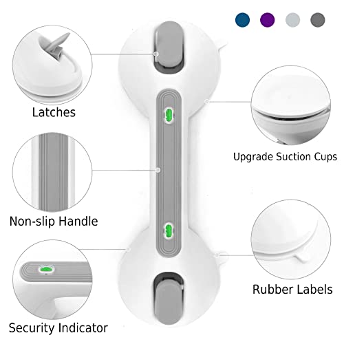 Newthinking Agarraderas de Baño con Ventosa y Indicator, 12 INCH Asa de Seguridad para Baño con Ventosas para Mayores Barra de Agarre para Discapacitados Niños, 1 Pieza(Gris Claro)